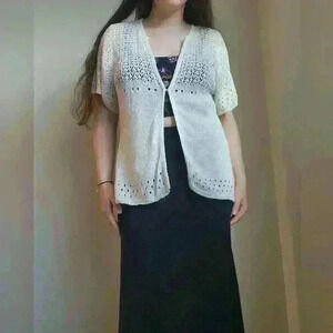 White House Black Market Linen Cardigan Cut Out Knit Cardigan Sweater